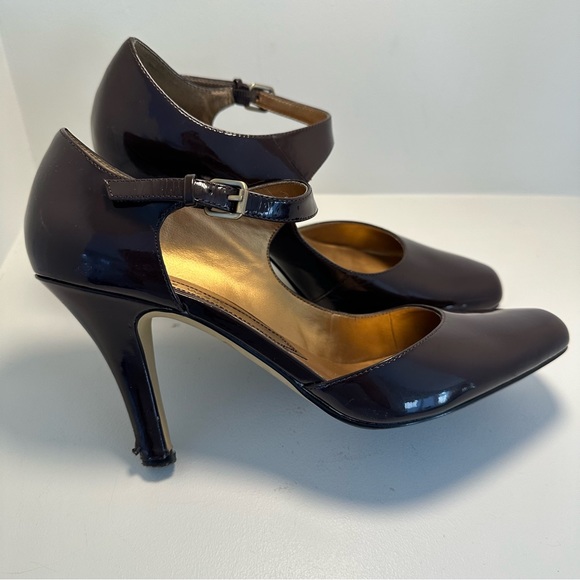 NINE WEST Patent Leather Brown Mary Jane Sandal Heel Ankle Strap Size 8.5 - Picture 4 of 11
